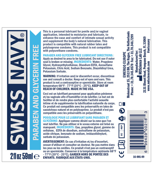 Swiss Navy Paraben & Glycerin Free Lubricant - 2 oz