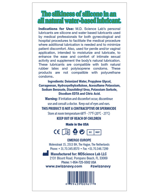 Swiss Navy All Natural Lubricant - 4 oz Bottle