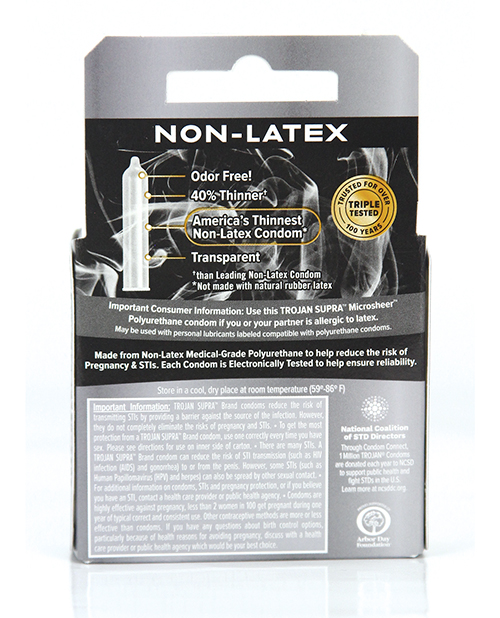 Trojan Supra Ultra-Thin Polyurethane Condoms - Box of 3