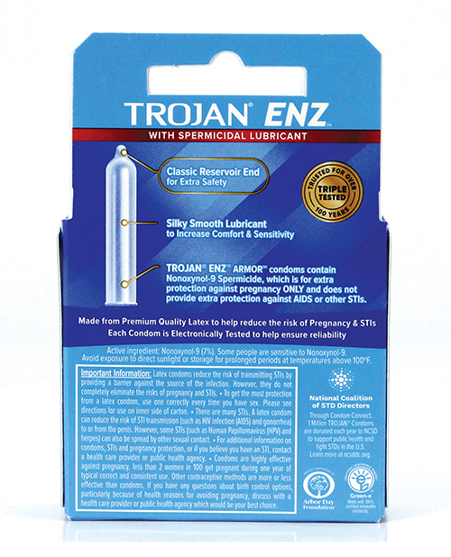 Trojan Enz Spermicidal Lubricated Condoms - Box of 3