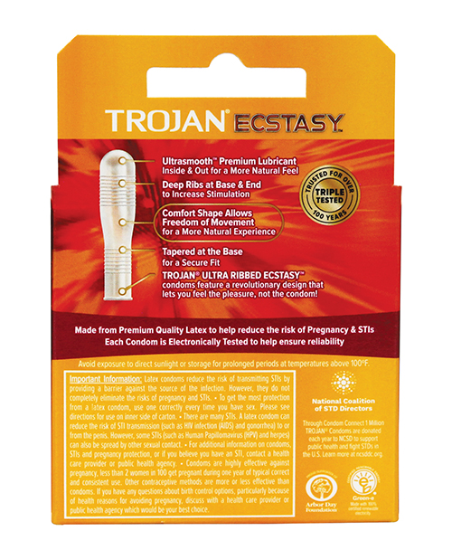 Trojan Ultra Ribbed Ecstasy Condoms - Box of 3