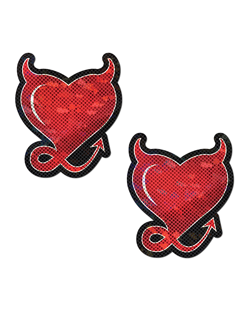 Pastease Premium Premium Devil Glitter Hearts w/Horns & Tail - Red O/S