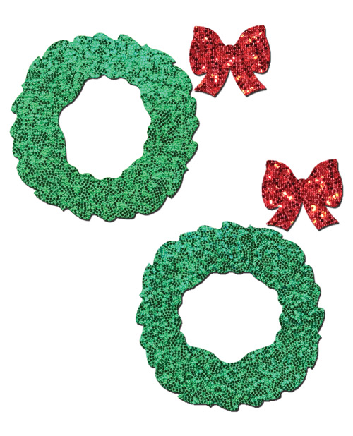 Pastease Premium Glitter Wreath w/Bow Nipple Covers - Red O/S