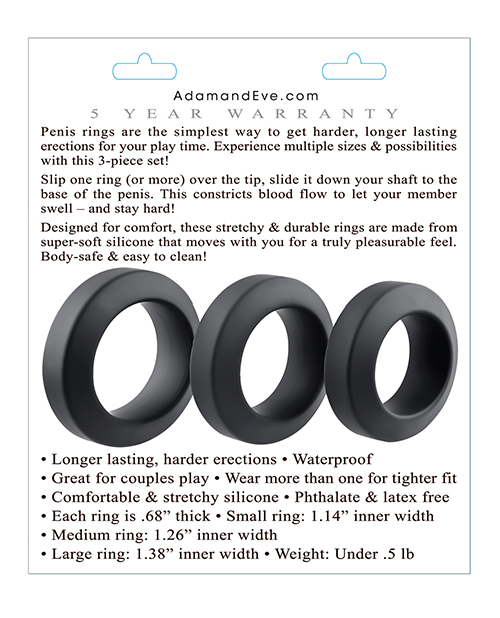 Adam & Eve Adam's 3 pc Penis Ring Set - Black