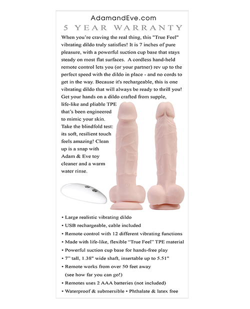 Adam & Eve Adam's True Feel Rechargeable Dildo - Flesh