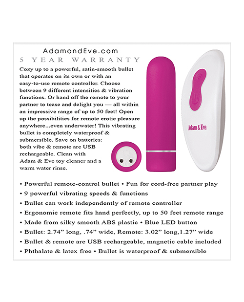 Adam & Eve Eve's Rechargeable Remote Control Bullet - Pink/White