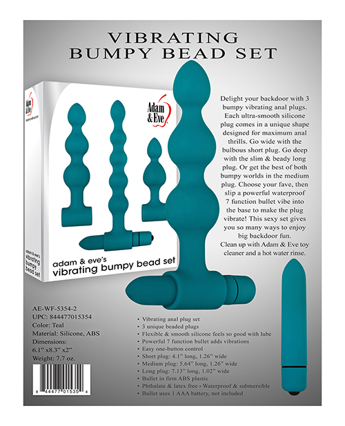 Adam & Eve Vibrating Anal Bumpy Bead Set - Teal