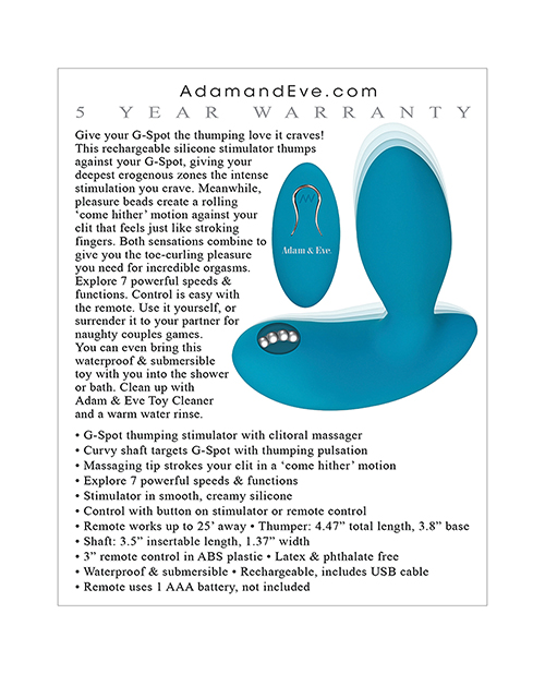 Adam & Eve Eve's G Spot Thumper w/Clit Motion Massager - Teal