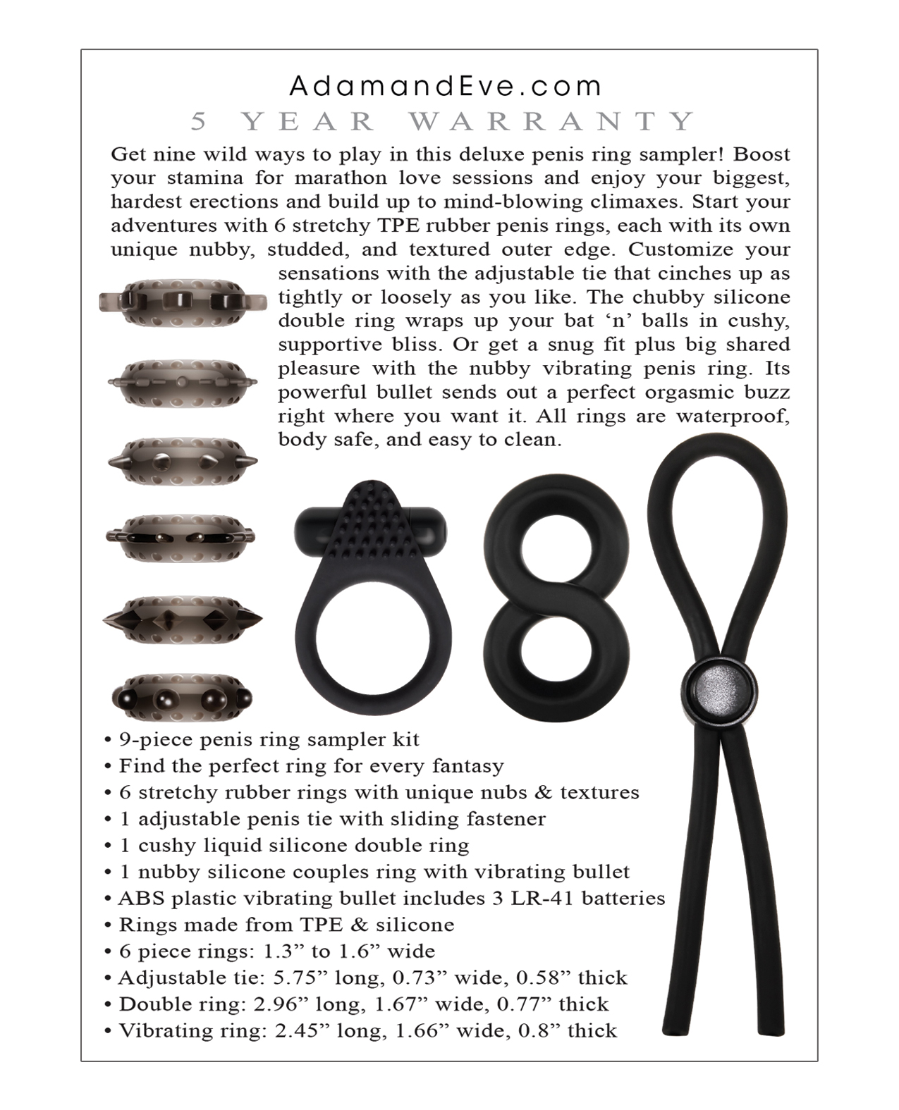 Adam & Eve Adam's Deluxe Penis Ring Sampler - Black/Smoke