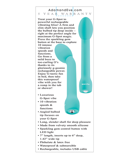 Adam & Eve G-Gasm Delight Rechargeable Silicone G Spot Vibe - Teal