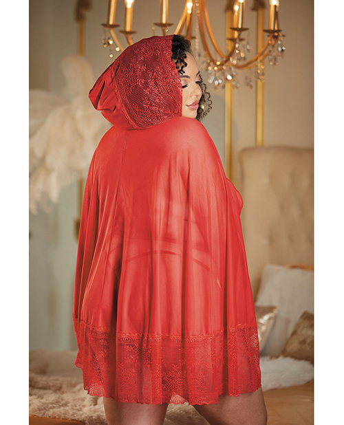 Allure Lace & Mesh Cape w/Attached Waist Belt (G-String NOT included) Red QN