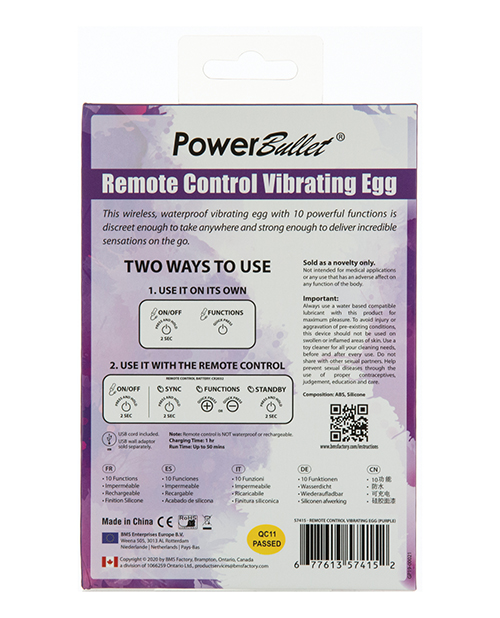 Powerbullet Remote Control Vibrating Egg - Purple