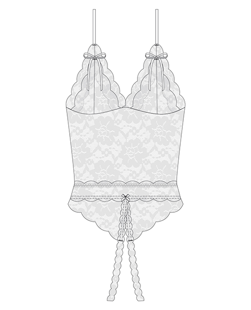 Stretch & Scallop Lace Crotchless Teddy White OS/XL