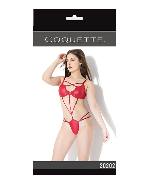Play Darque Matte Wet Look Teddy w/Removable Connector Straps Red O/S