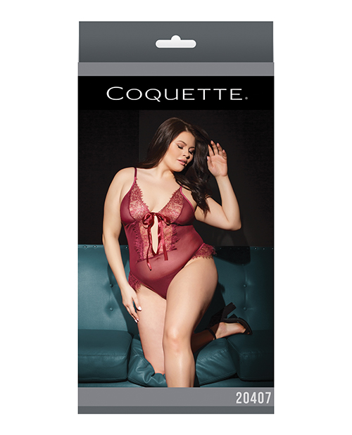 Bold Mesh & Fine Lace Crotchless Teddy Merlot OS/XL
