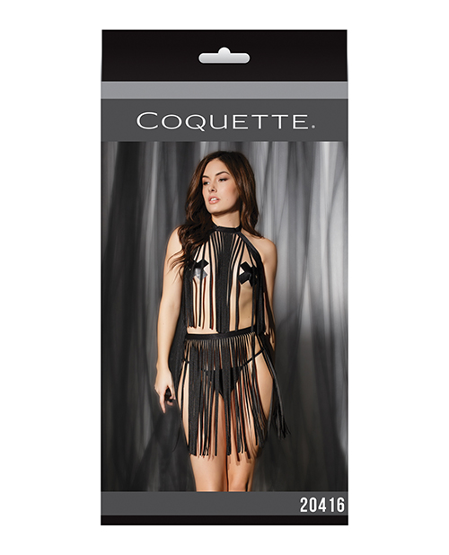 Play Darque Fringe Harness Top & Skirt Black O/S