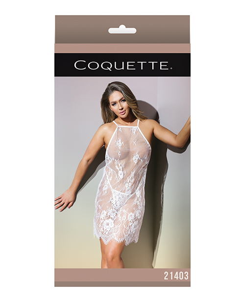 Classic Sheer Eyelash Lace Babydoll & G-String White O/S