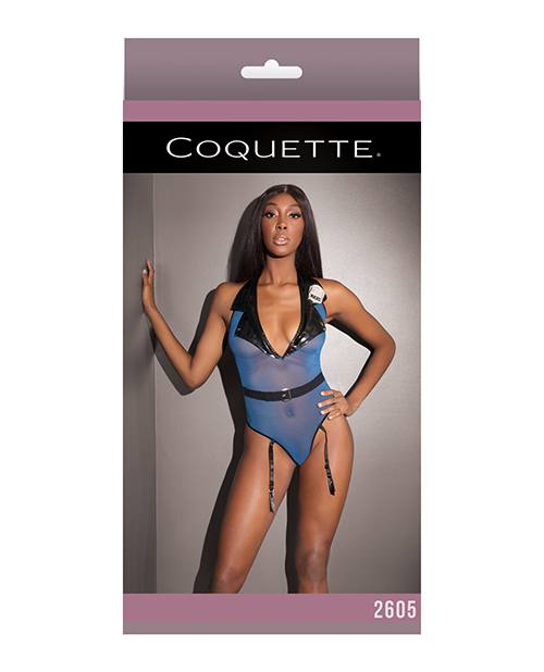 Fashion Mesh Cop Teddy w/Attached Garters Blue O/S