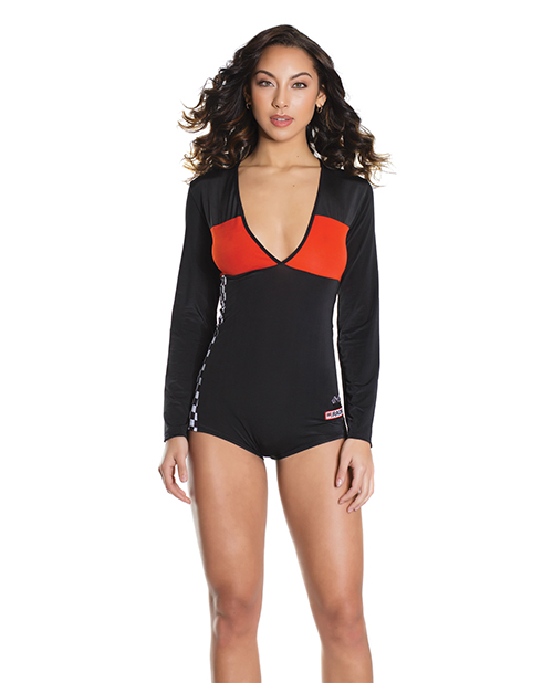 Fashion Stretch Knit Race Car Romper Black/Red O/S