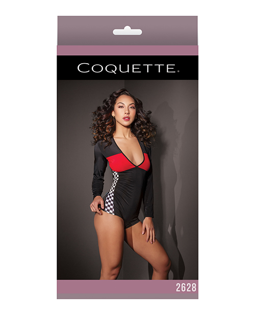 Fashion Stretch Knit Race Car Romper Black/Red O/S