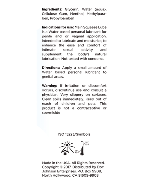 Main Squeeze Cooling/Tingling Water-Based Lubricant - 3.4 oz