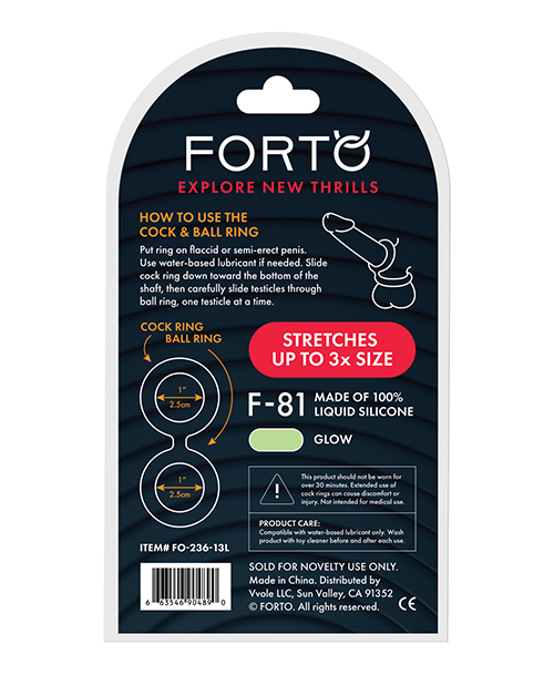 Forto F-81 51mm Double Ring Liquid Silicone Cock Ring - Glow in the Dark