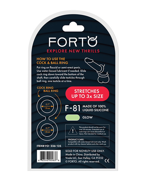 Forto F-81 44mm Double Ring Liquid Silicone Cock Ring - Glow in the Dark