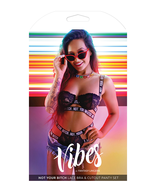 Vibes Not Your Bitch Lace Bra & Cutout Panty Black S/M