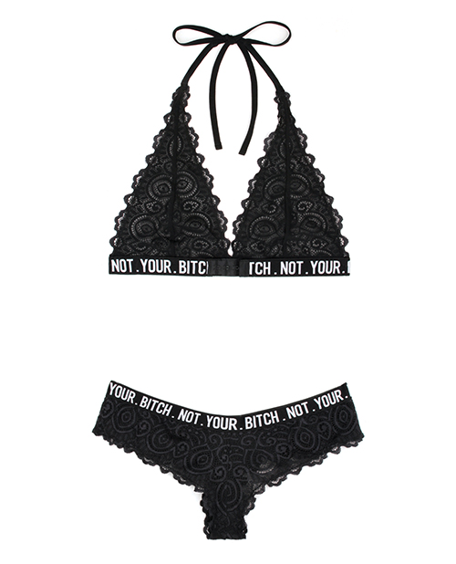 Vibes Not Your Bitch Bralette & Cheeky Panty Black L/XL