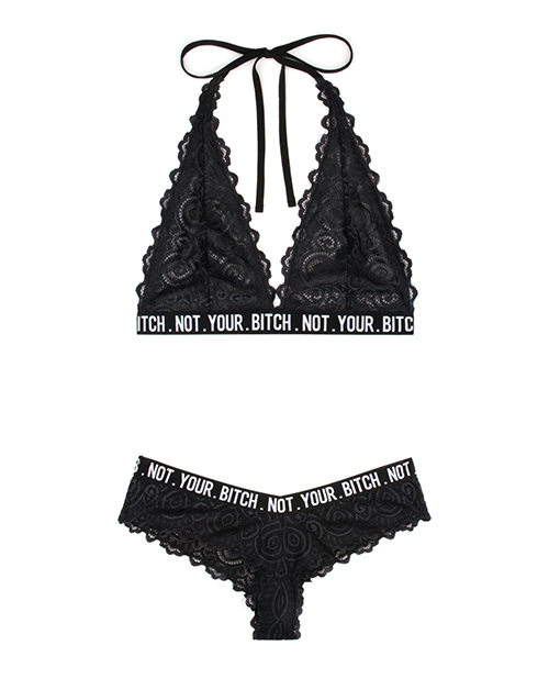 Vibes Not Your Bitch Bralette & Cheeky Panty Black M/L