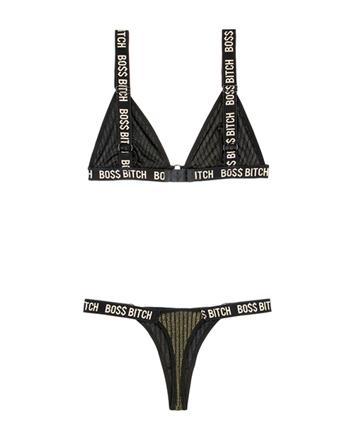 Vibes Boss Bitch Bralette & Thong Panty Black/Gold M/L