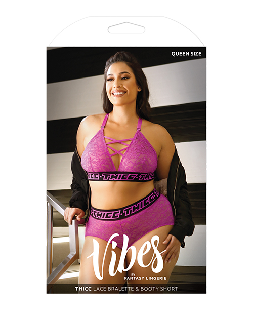 Vibes Thicc Stretch Lace Bralette & Booty Shorts Pink QN