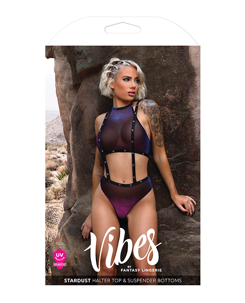Vibes Stardust Halter Top & Suspender Bottoms Black L/XL