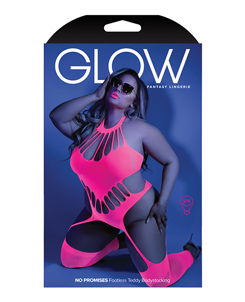 Glow Black Light Footless Teddy Bodystocking Neon Pink QN