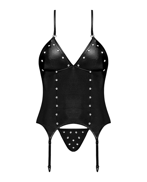 Lust Madame Corset w/Metal Garters & G-String Black L/XL