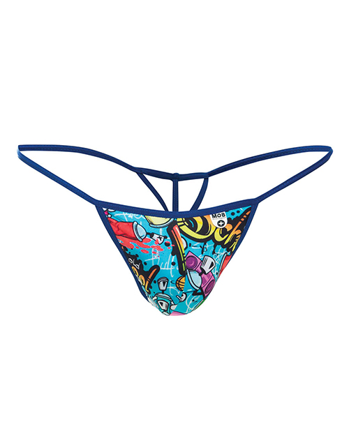 Male Basics Sinful Hipster Music T Thong G-String Blue Print MD