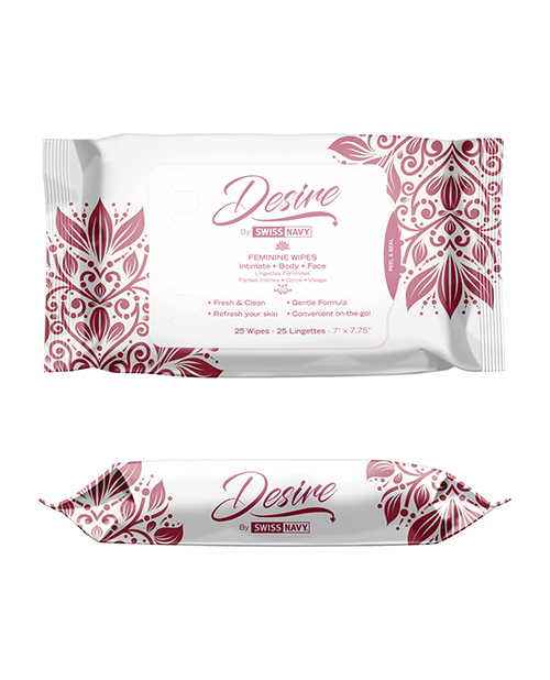 Swiss Navy Desire Unscented Feminine Wipes - Pack of 25