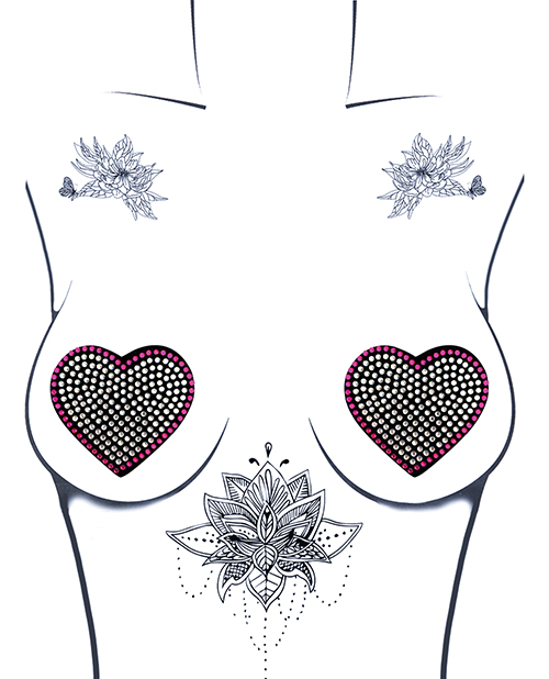 Neva Nude Burlesque Heart N' Soul Crystal Heart Pasties - Pink/Clear O/S