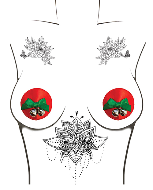 Neva Nude Burlesque Jingle Deez Bells Reusable Silicone Pasties - Red O/S