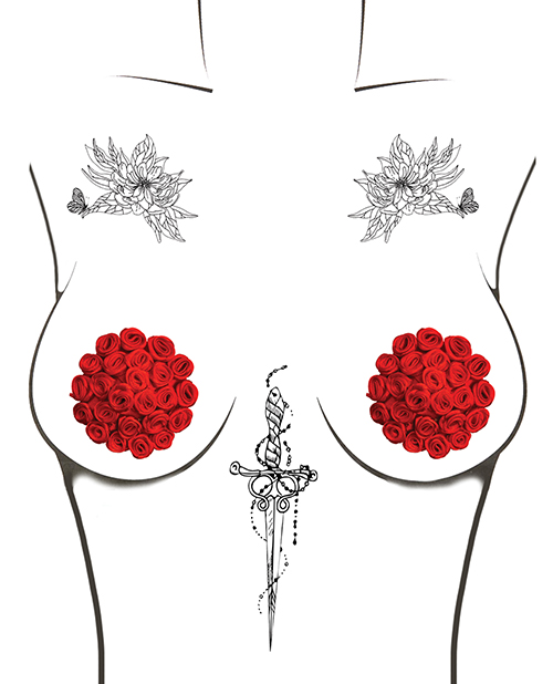 Neva Nude Burlesque First Impression Roses Reusable Silicone Pasties - Red O/S