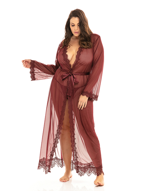 Provence Eyelash Lace Floor Length Robe Zinfandel 1X/2X