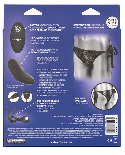 Remote Control Lace Thong Set - Black