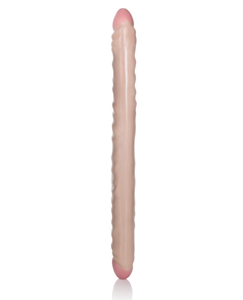 17" Slim Jim Duo Veined Super Slim Double Dong - Ivory