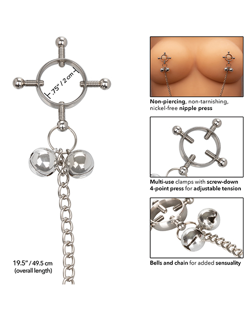 Nipple Grips 4-Point Nipple Press with Bells - Silver