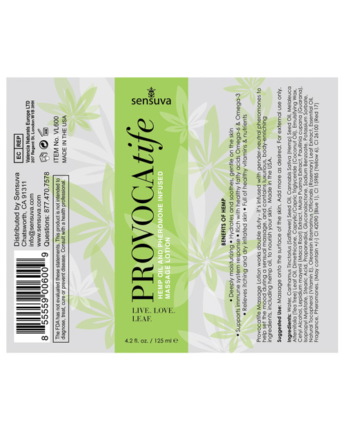 Provocatife Hemp Oil Massage Lotion w/Pheromones