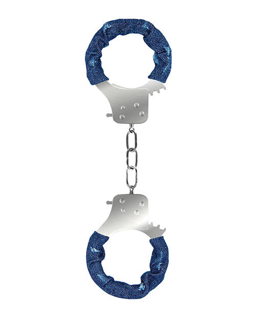 Shots Ouch Denim Metal Handcuffs - Blue