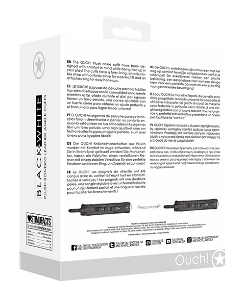 Shots Ouch Black & White Plush Bonded Leather Ankle Cuffs - Black