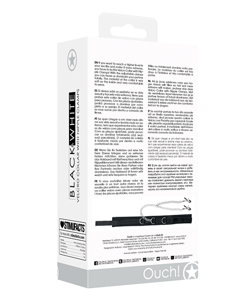 Shots Ouch Black & White Velcro Collar w/Nipple Clamps - Black