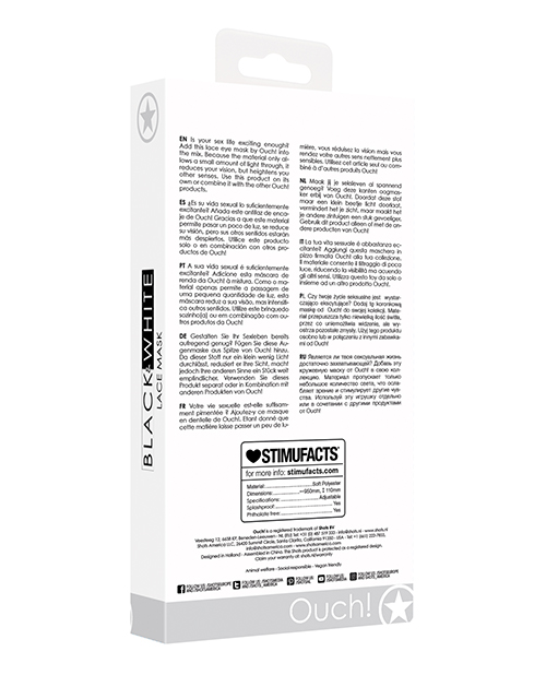 Shots Ouch Black & White Lace Mask w/Elastic Straps - Black