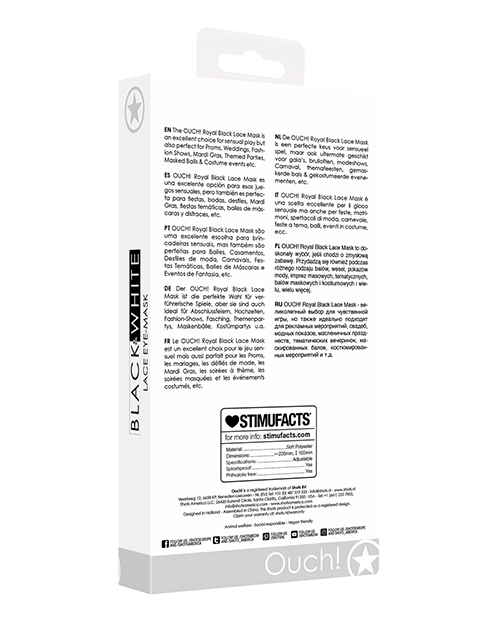 Shots Ouch Black & White Lace Eye Mask - Royal Black